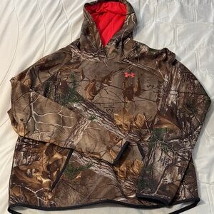 Under Armour Brown Camo Hoodie with hot pink hood Interior and logo. Adult S/M